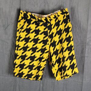 Loudmouth Golf Shorts - Yellow and Black Checkered Angle Pattern - Men's Size 36